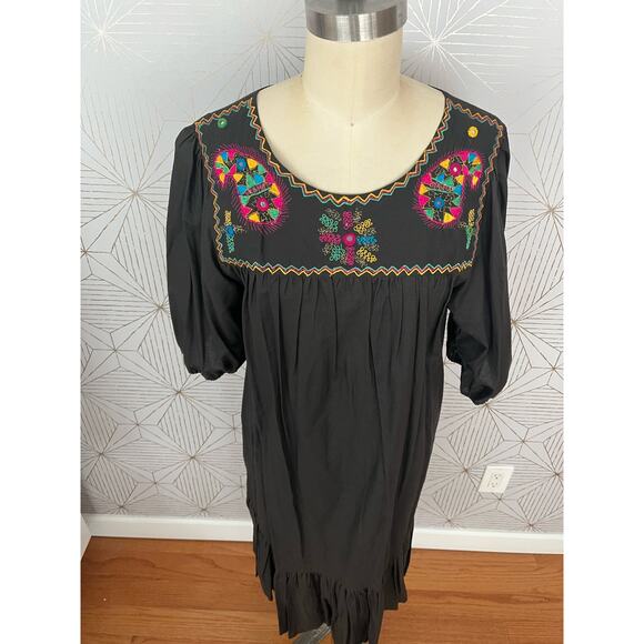 Vintage Sandy Starkman Boho Embroidered Caftan 100% Cotton Dress Made in India - Picture 1 of 13